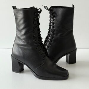 Details Black Leather Lace-Up Boots - Size 6.5 B